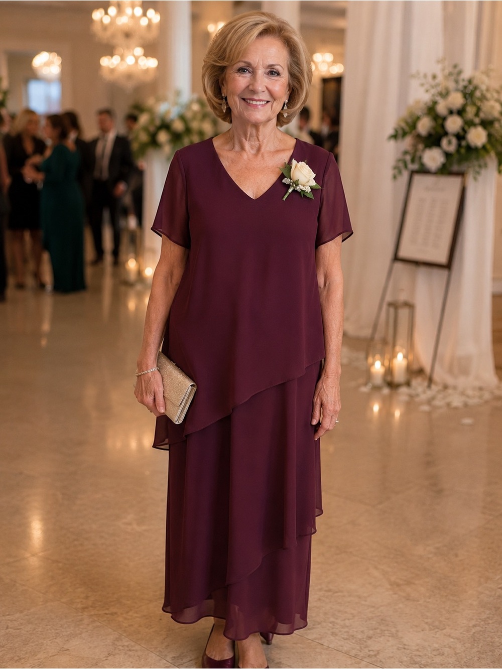 V-Neck Layered Maxi Dress in Wine